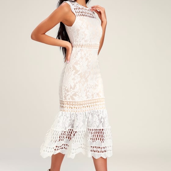 Lulus Dresses & Skirts - CHARLEE WHITE LACE SLEEVELESS MIDI DRESS